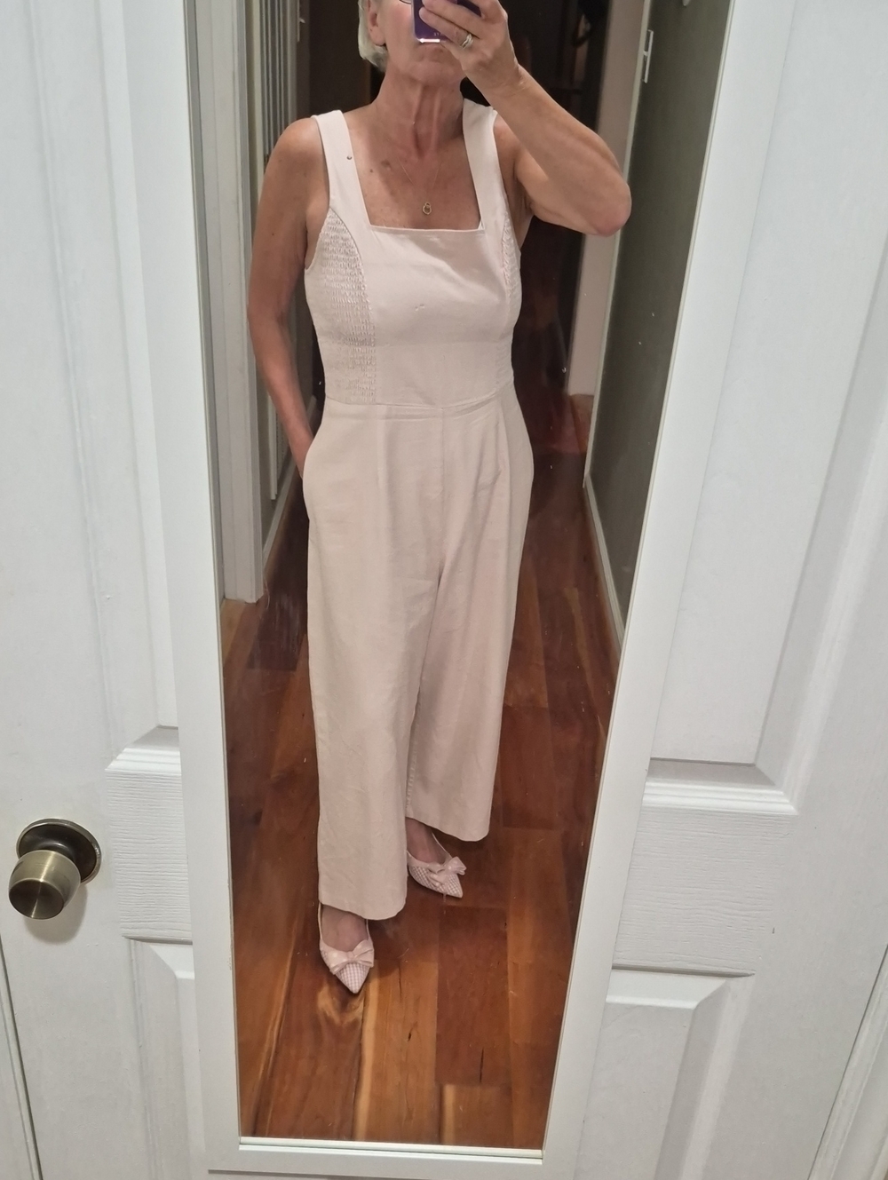 Sleeveless Square-Neck Wide-Leg Jumpsuit in Light Pink